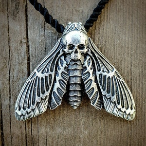 Skull moth necklace, Gothic jewelry, death's head hawkmoth pendant