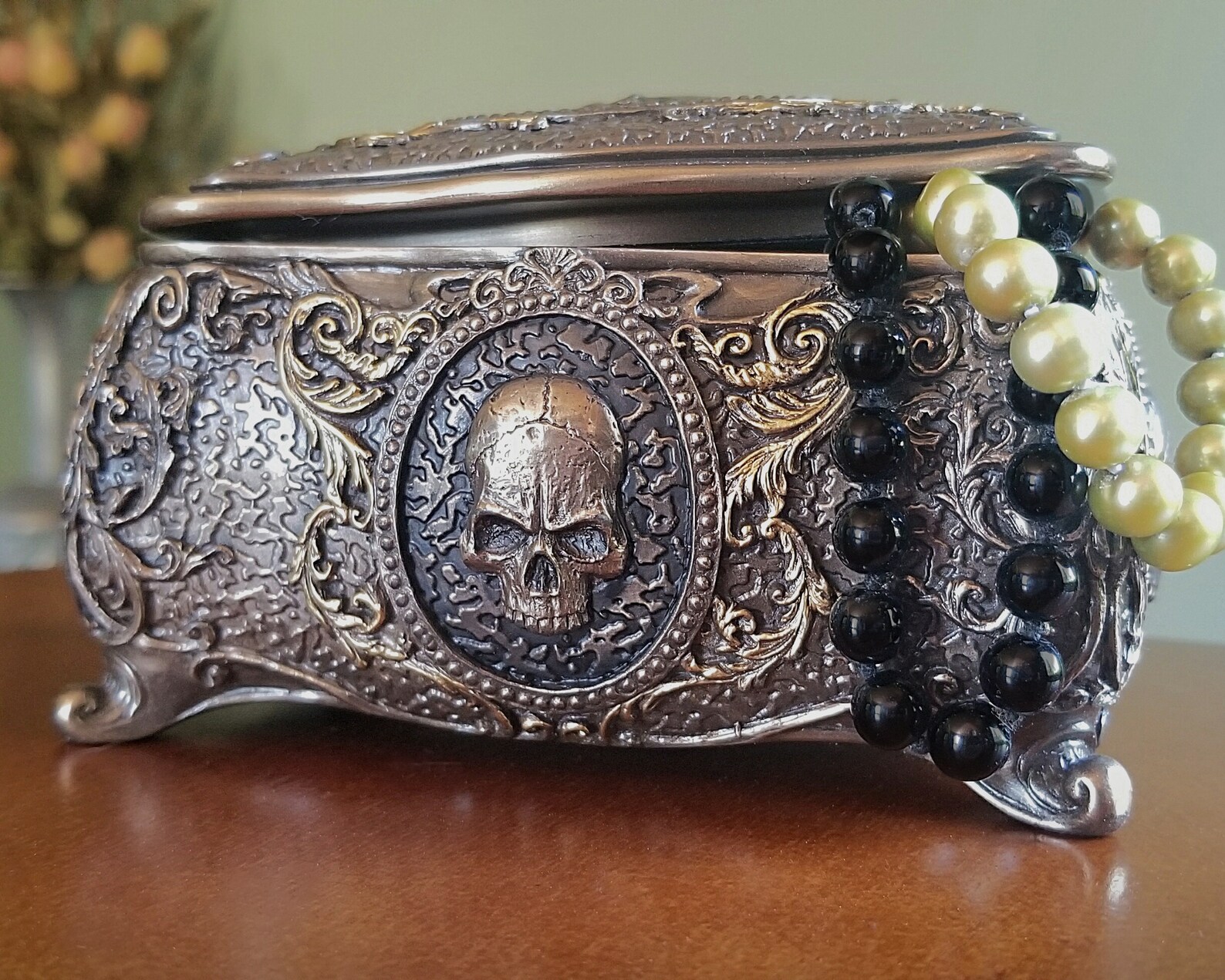 Bronze Skull Jewelry Box Gothic Decor Skull Trinket Box Etsy
