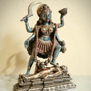 Goddess Kali standing on Lord Shiva, bronze statue, Hindu Goddess