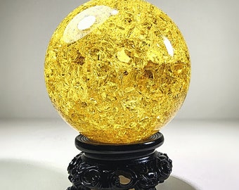 80mm Citrine crystal ball, yellow crackle glass gazing ball, 3.15 Inch