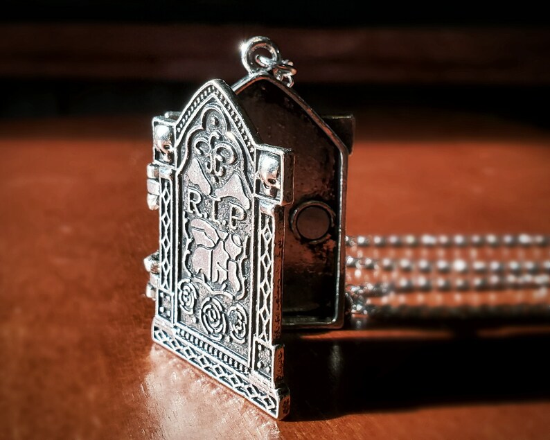 R.I.P. Locket Tombstone Necklace Skulls Halloween Pendant image 2