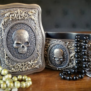 Bronze skull jewelry box, Gothic decor, skull trinket box