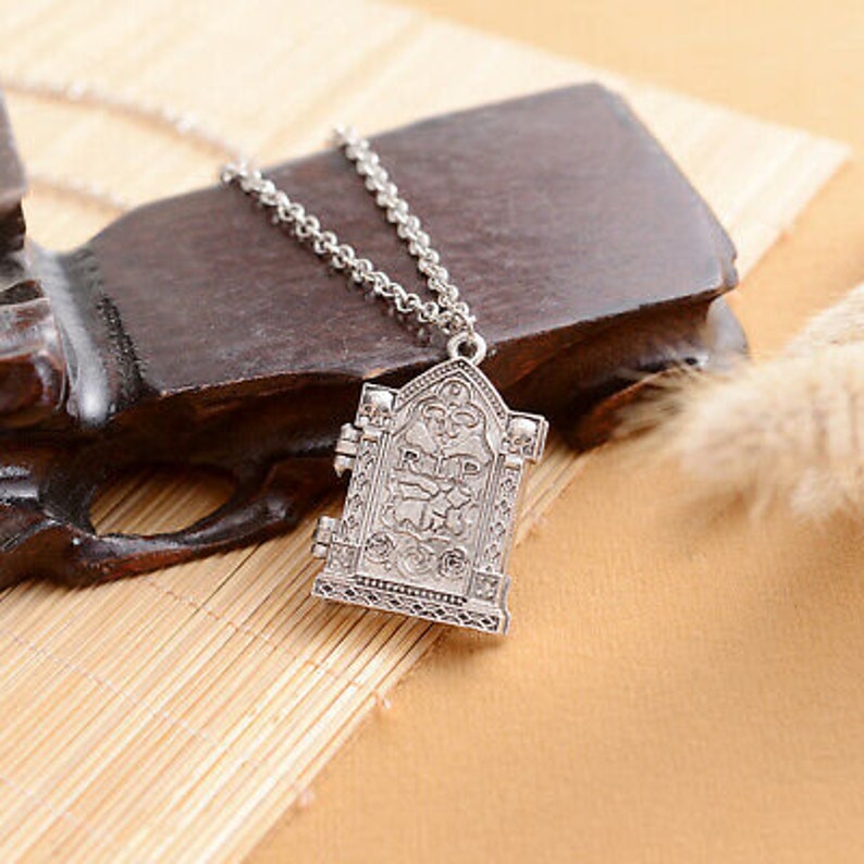R.I.P. Locket Tombstone Necklace Skulls Halloween Pendant image 7