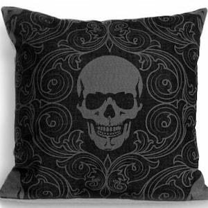 Black skull pillow case, Gothic decor, skull throw pillow