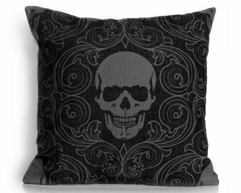 Black Skull Pillow Case Throw Pillow Gothic Decor Skull Etsy