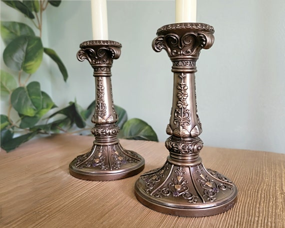 Gothic Candle Holders, Bronze Victorian Style, Altar Candles