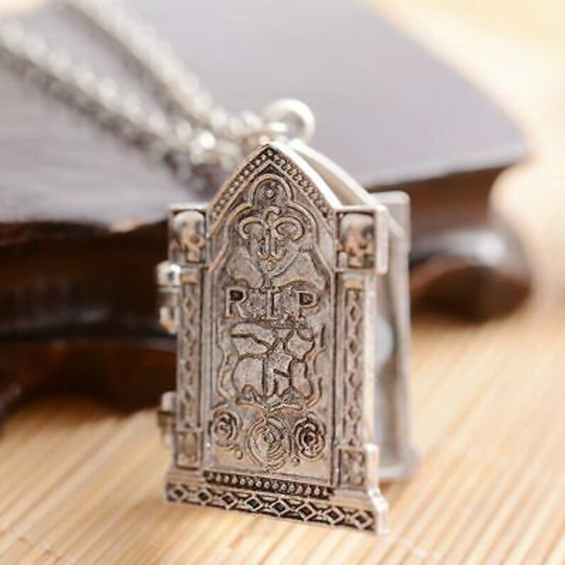 R.I.P. Locket Tombstone Necklace Skulls Halloween Pendant image 5