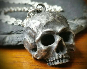 Realistic Human Skull Necklace, Skull Pendant, Gothic Jewelry