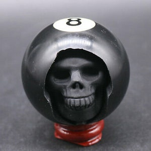 Carved eight ball skull, oddities curiosities, billiard gifts