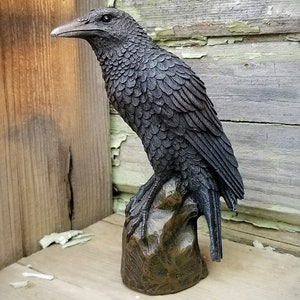 Raven statue, Gothic decor, crow statue, black bird