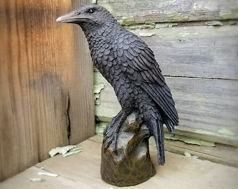 Raven statue, Gothic decor, crow statue, black bird