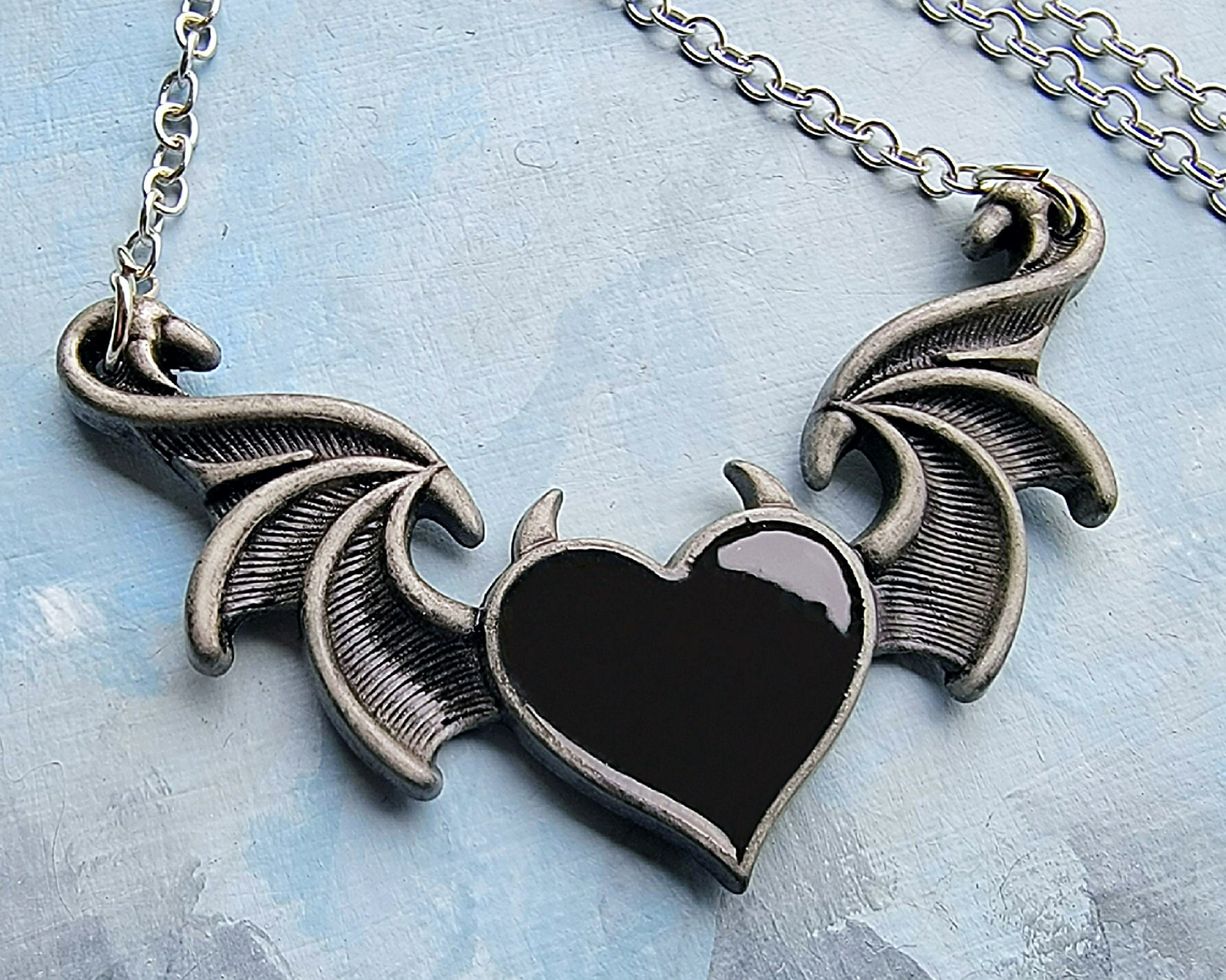 Winged Devil Heart Devil Wings Necklace Gothic Retro Punk Hip Hop