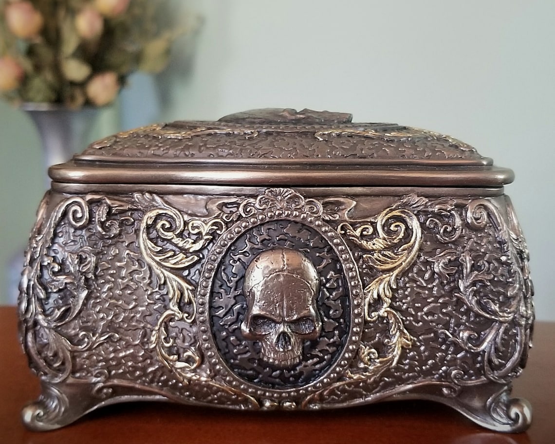 Bronze Skull Jewelry Box Gothic Decor Skull Trinket Box Etsy
