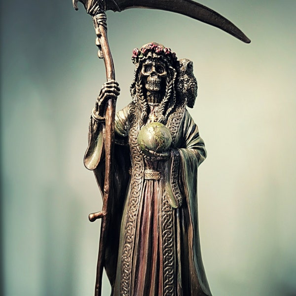 Large bronze Santa Muerte statue, Day of the dead, Holy Death altar statue