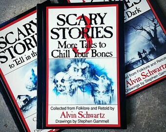 Scary Stories to Tell in the Dark, 3 book set, original artwork, ghost stories, creepy antiques