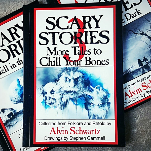 Scary Stories to Tell in the Dark, 3 book set, original artwork, ghost stories, creepy antiques