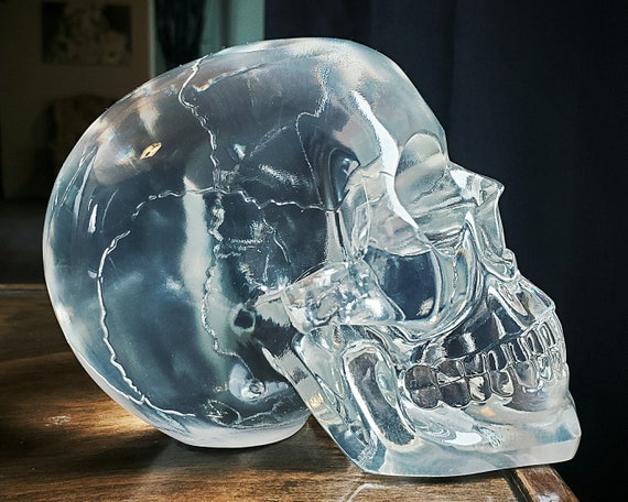 Translucent Skull, Gothic Decor, Clear Resin Crystal Skull 