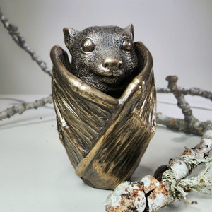 Bronze bat trinket cup, Gothic home decor, bat jewelry box