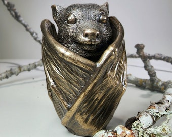 Bronze bat trinket cup, Gothic home decor, bat jewelry box