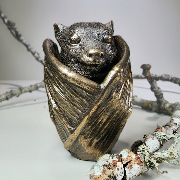 Bronze bat trinket cup, Gothic home decor, bat jewelry box