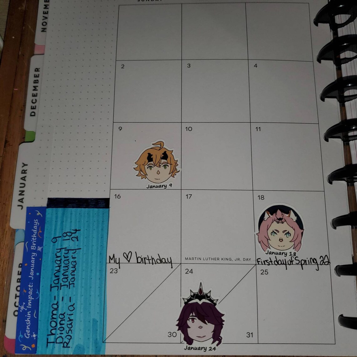 Genshin Impact January Birthday Calendar Sticker Sheet Etsy