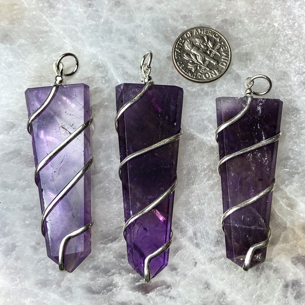 Amethyst wirewrap pendant necklace