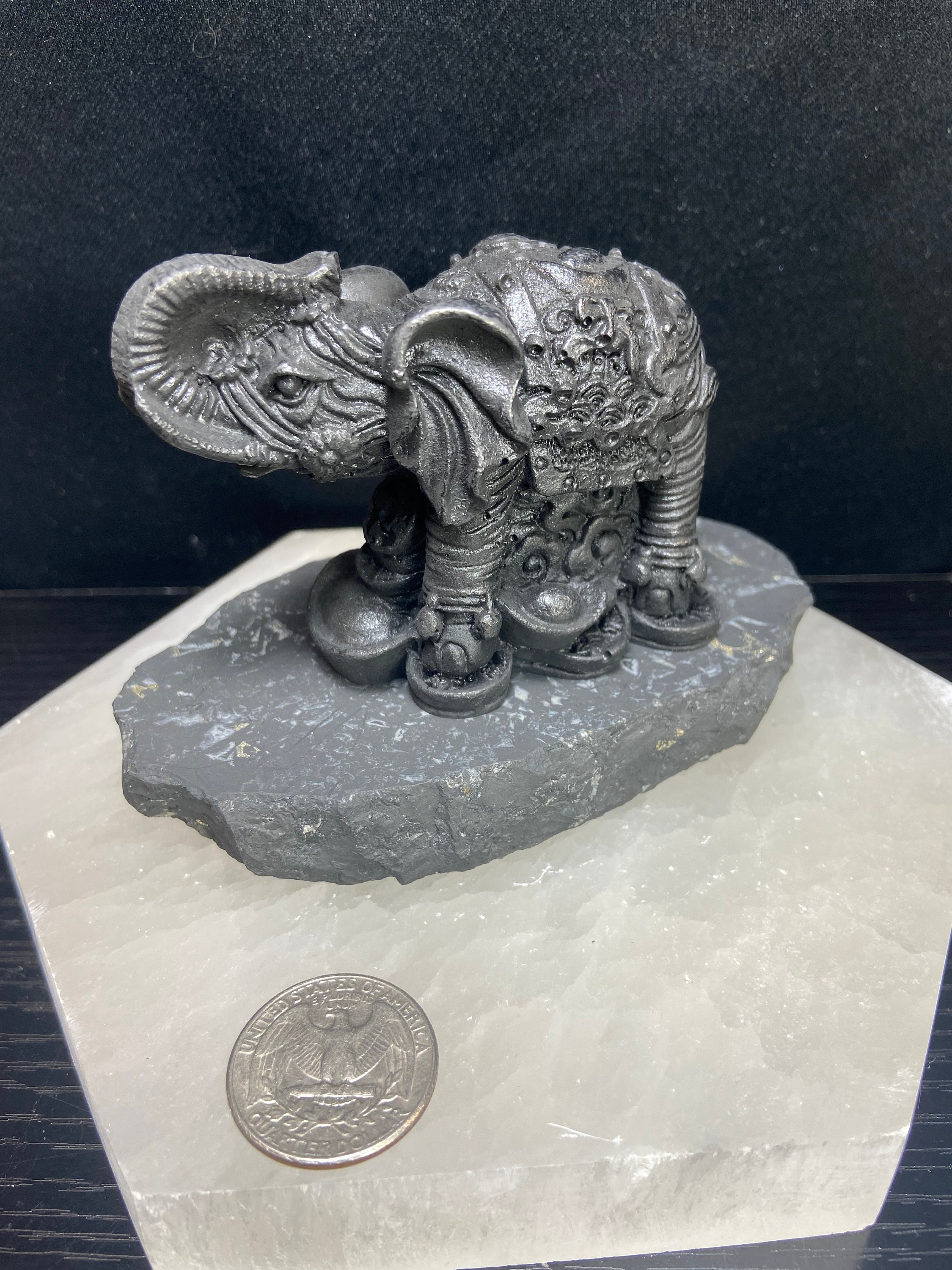 Authentic SHUNGITE carved Elephant sculpture animal stone Authentic SHUNGITE carved Elephant sculpture animal stone