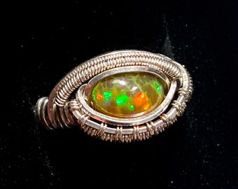 Opal ring silver wirewrap size 4.5