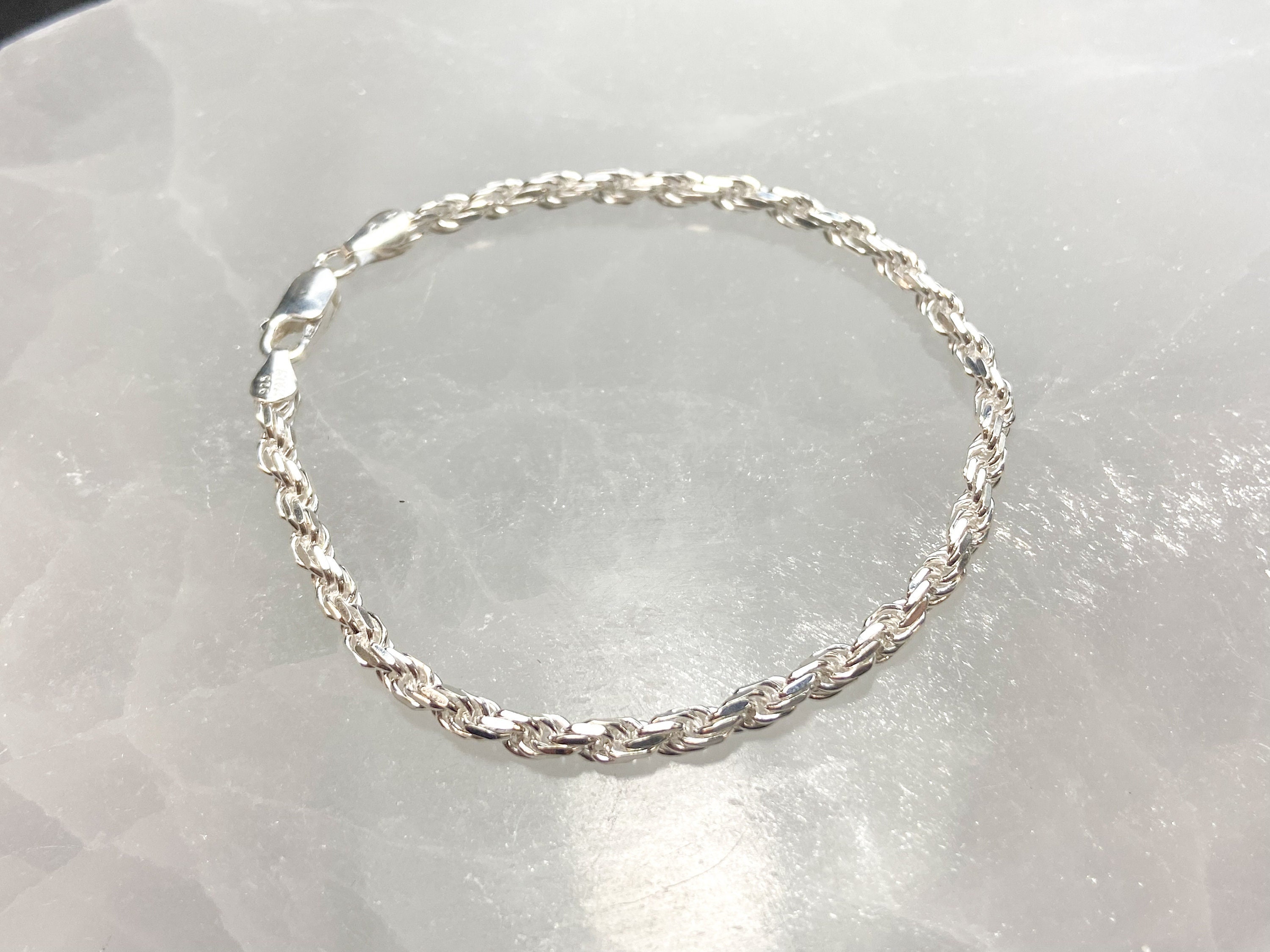 Sterling Silver Bracelet Rope Chain 7 Inch .925 Silver - Etsy Sterling Silver Bracelet Rope Chain 7 Inch .925 Silver - Etsy