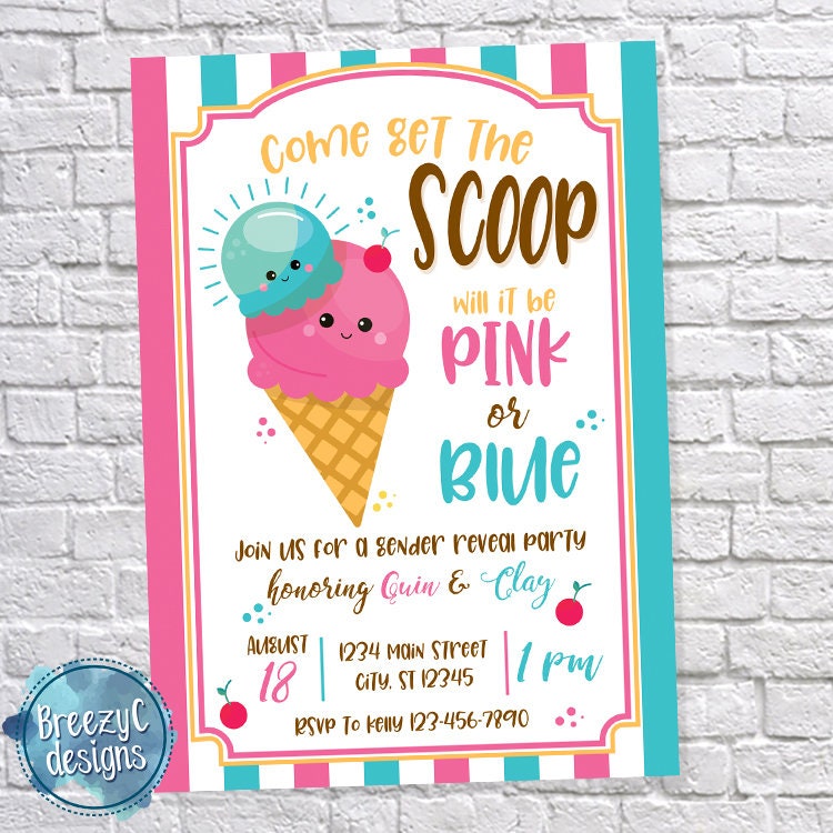 Get the Scoop Ice Cream Gender Reveal Invitation Digital Etsy