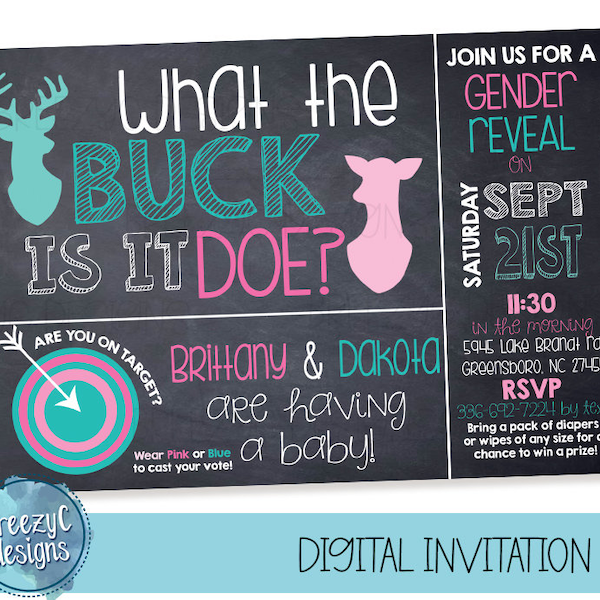 Buck or Doe Gender Reveal Invitation, Digital File, Gender Reveal Party, Baby on the way, Hunting theme