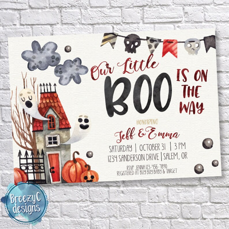 Our Little Boo Ghost Baby Shower Halloween, Digital File, Halloween Party image 1