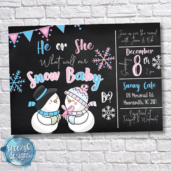 Snow Gender Reveal Invitations Etsy