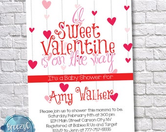 Sweet Valentines Baby Shower Invitation, Digital File, Hearts Invite, Baby On the Way