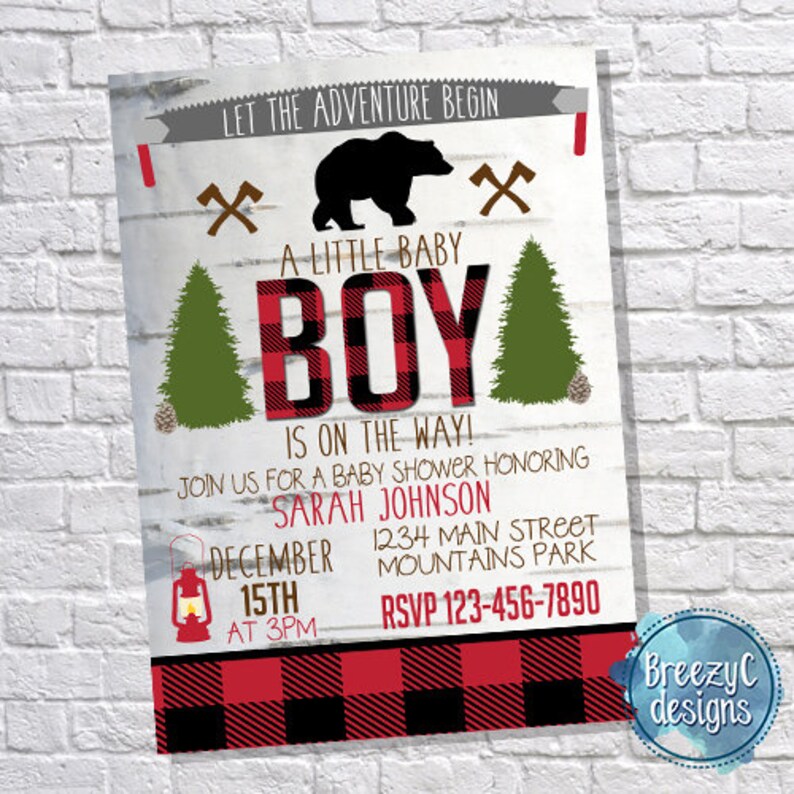 Lumberjack Baby Shower Invitation Digital File Buffalo Paid Etsy