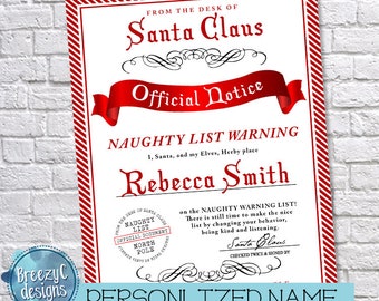 Naughty List Warning Letter from Santa, DIGITAL ITEM