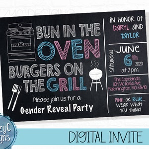 Bun in the Oven Gender Reveal Invitation, Digital File, Gender Reveal Party