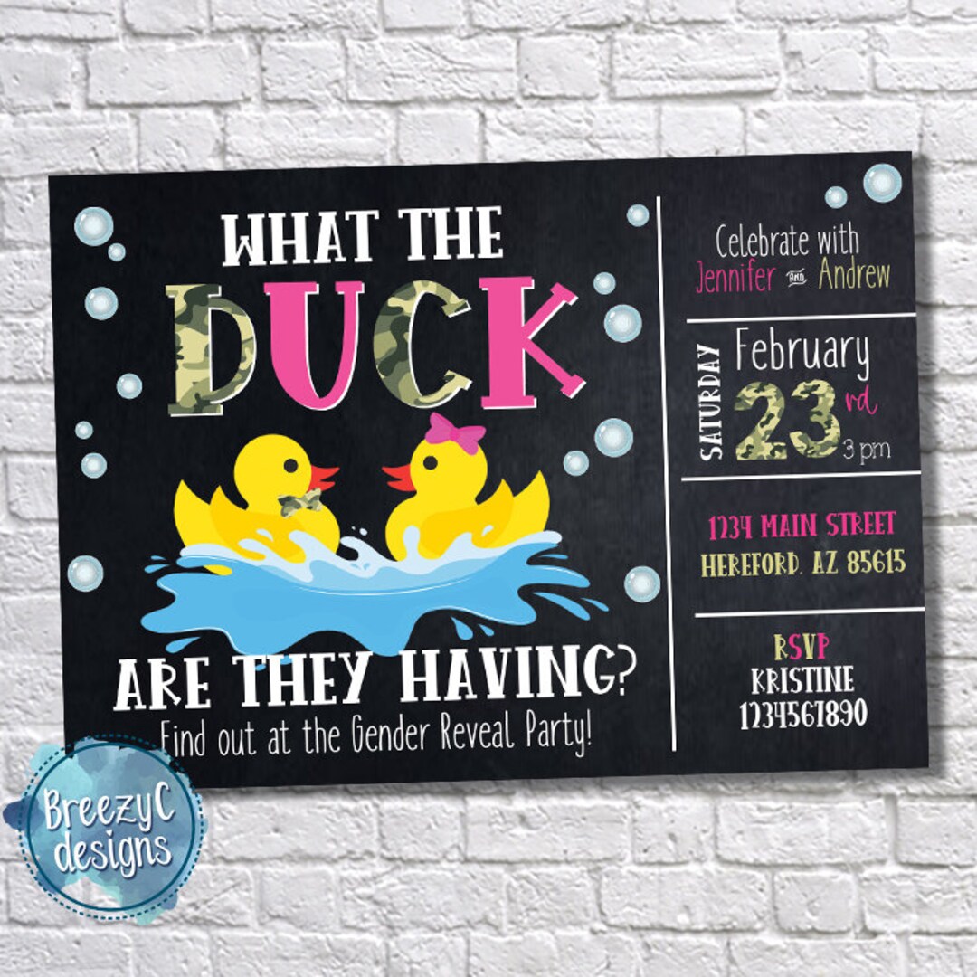 Duck Gender Reveal Invitation, Digital File, Gender Reveal Party, Baby