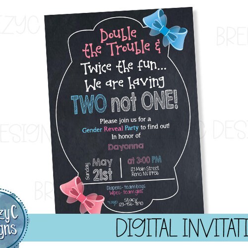 Twins Gender Reveal Invitation Digital File Gender Reveal Etsy