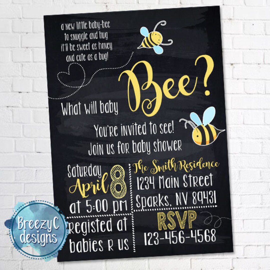 Baby Bee Gender Reveal Invitation Digital File Gender Reveal Etsy