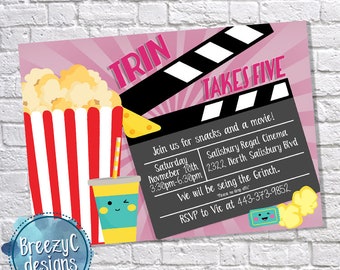 Movies Invitation, Digital File, Birthday Invitation, Movie party
