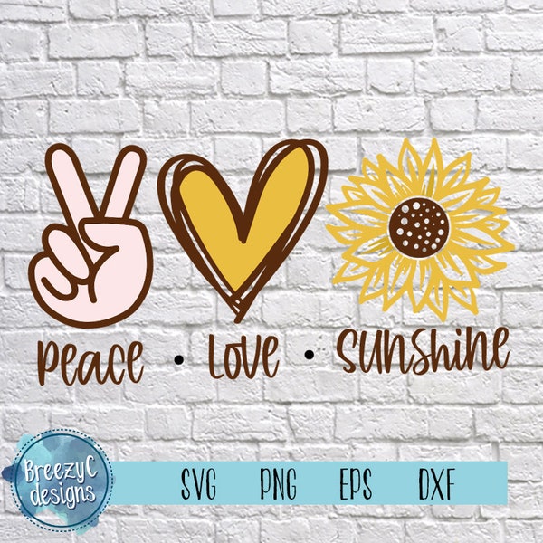 Peace Love Sunshine svg, eps  dxf, png, Instant Download, Cut File