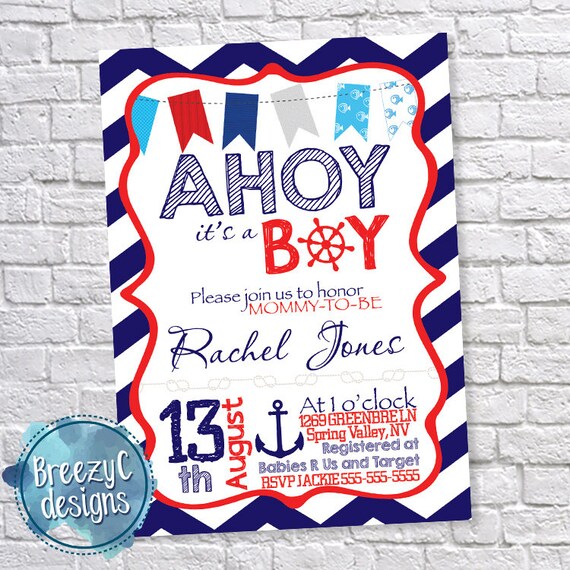 Ahoy Its A Boy Baby Shower Invitation Digital File