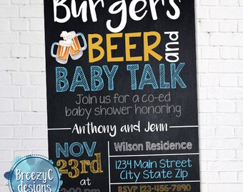 Burgers, Beer and Diaper Baby Shower Invitation, pink or blue baby shower  Digital File