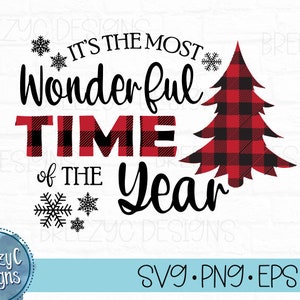 Christmas Wonderful Time Year Buffalo Plaid svg, eps  dxf, png, Instant Download, Holiday Cut File