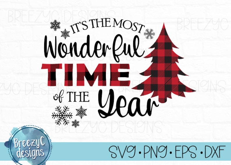 Christmas Wonderful Time Year Buffalo Plaid svg, eps  dxf, png, Instant Download, Holiday Cut File 