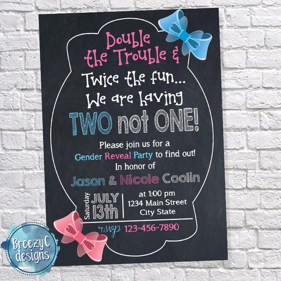 Twins Gender Reveal Invitation Digital File Gender Reveal Etsy
