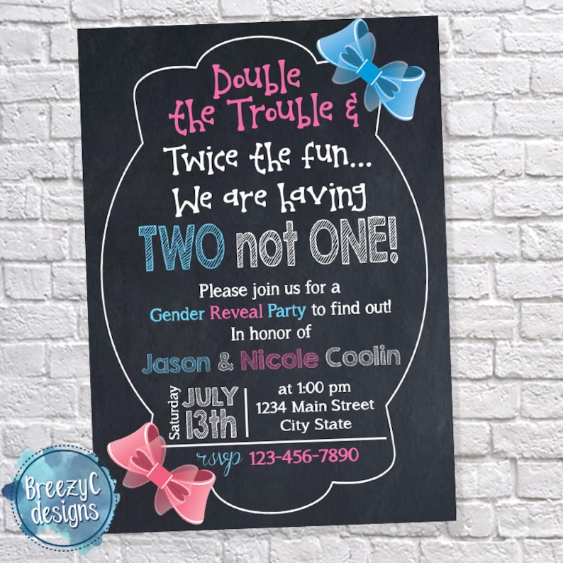 Twins Gender Reveal Invitation Digital File Gender Reveal Etsy