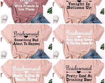 Bride and Bridesmaid Bachelorette Bridal Party Nashville Country Song Group T Shirts Set of 6