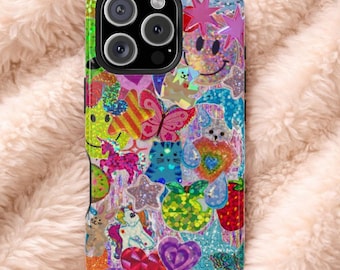 Funda para teléfono con pegatinas holográficas Y2K - Funda de collage retro - iPhone y Samsung